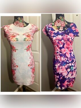 ANIMAPOP Reversible Floral Neoprene Sheath Dress Purple White Pink Medium M GUC